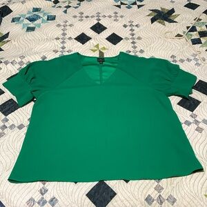 Green Short Sleeve, V Neck Blouse